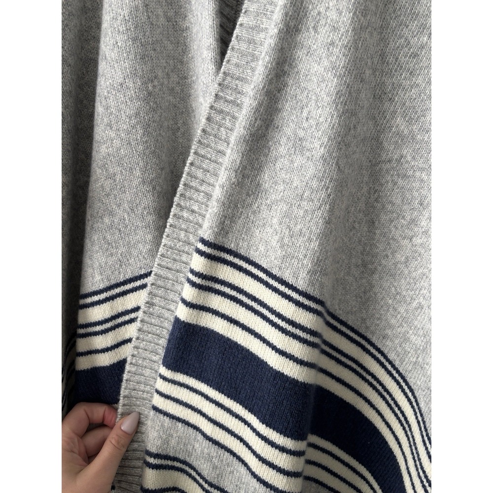 GAP Grey Knit Wool Blend Poncho Sweater Cream and Blue Stripes OS Cottagecore - Picture 5 of 10